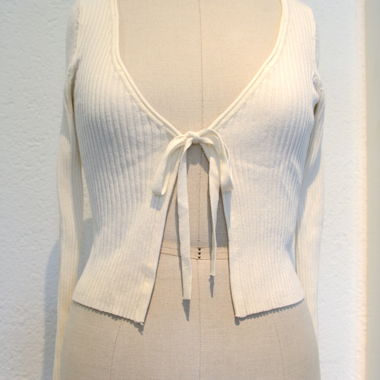 Ivory Ribbed Tie-Front Top