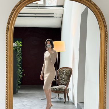 Ribbed Strickkleid beige