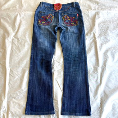 Jeans Bootcut Ricamati Floreali Bicolore Rosso Cowboy Style