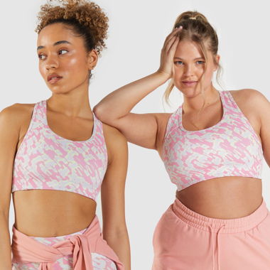 Gymshark reggiseno sportivo rosa stampa mimetica
