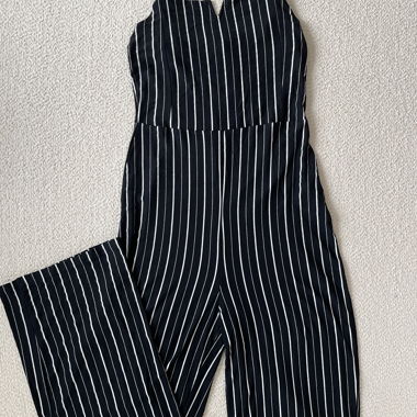 Navy striped sleeveless jumpsuit