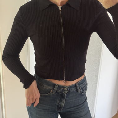 Cardigan zippé côtelé noir