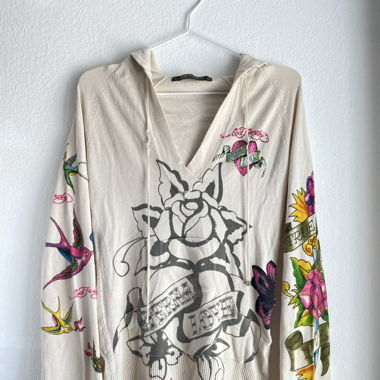 Sweat à capuche Ed Hardy, beige, taille M
