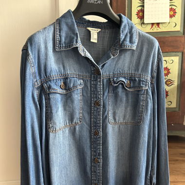 blue denim button up shirt