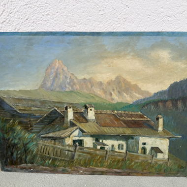 Dipinto paesaggistico di montagna su pannello