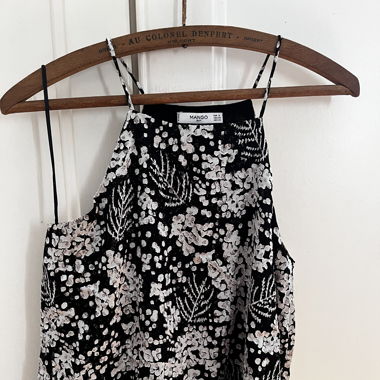 Top Mango motif végétal blanc irisé