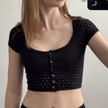 Schwarzes Lochstrick-Top XS