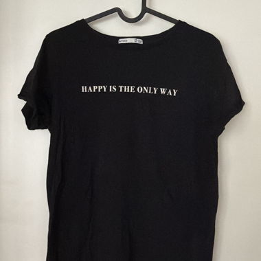 T-shirt noir à slogan "HAPPY IS THE ONLY WAY"