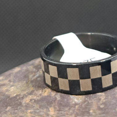 Edelstahl Ring schwarz mit Schachbrettmuster Gr.56