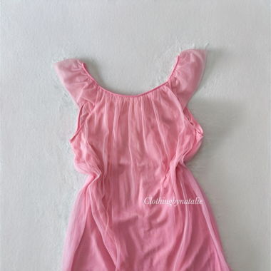 Vintage Pink Chiffon Nightgown (S/M)