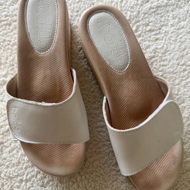 Beige and white wedge sandals