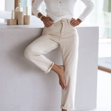High-waist jeans in beige