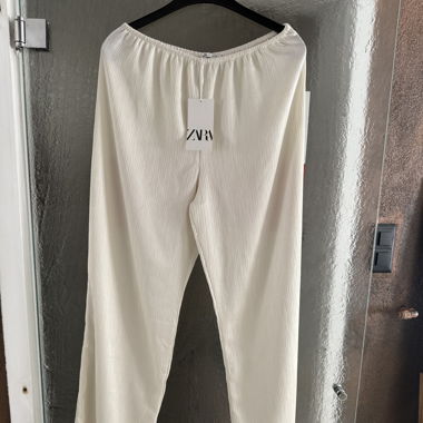 Pantaloni Zara, effetto stropicciato, Offwhite taglia L