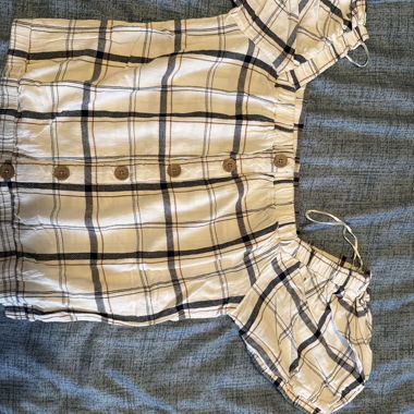 Schulterfreie Karo-Bluse