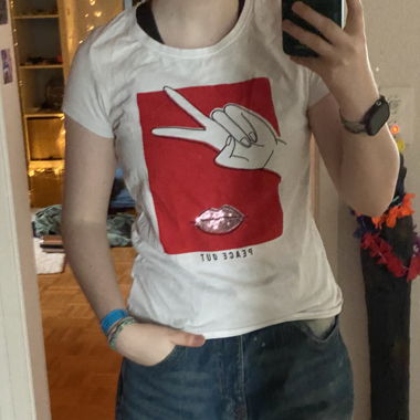 White/red Peace Out Shirt
