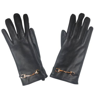 Guanti in pelle neri con fibbia dorata
