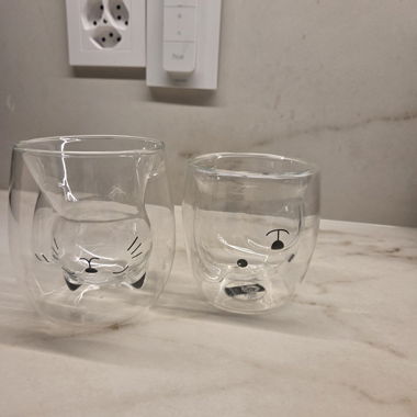 Glas-Set mit Katzen & Bärgesicht