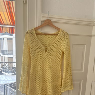 Yellow Crochet Dress XS Beach Cover Up