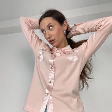 Vintage 00s y2k baby pink cotton blouse 