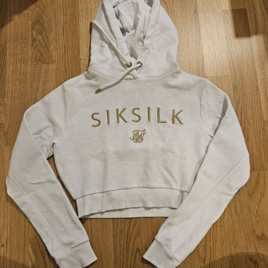 Felpa corta con cappuccio bianca SikSilk, taglia 34