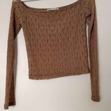 Top corto in pizzo marrone