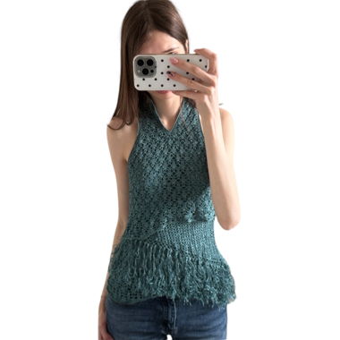 Grünes Häkel-Halter-Top fairy Vintage Y2K