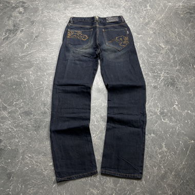 Jeans Vintage Droit Style Japonais Imprimés (M)
