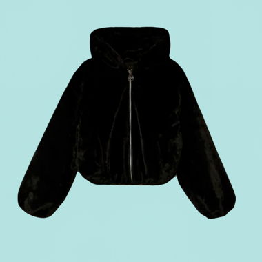 Veste à capuche noire en peluche