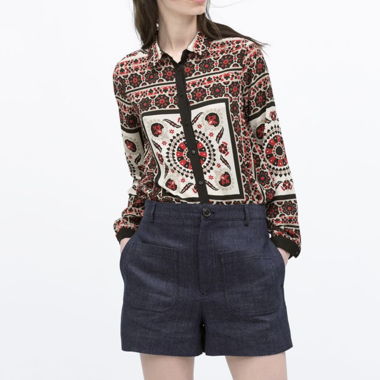 Blusa maniche lunghe stampata ZARA XS