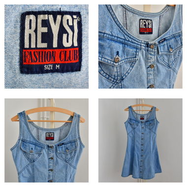 Robe en Jean Vintage Années 80 90 Mini Robe d'Été