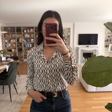 White and Blue Chain Print Blouse