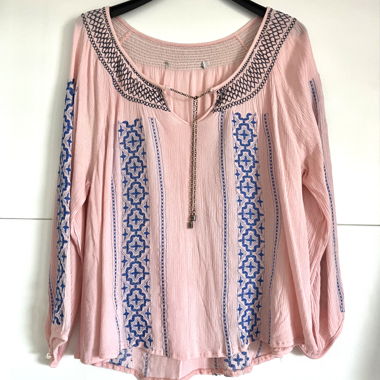 Bestickte rosa Boho Bluse