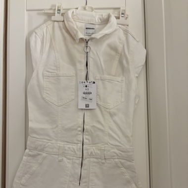 White Denim Jumpsuit with Zipper