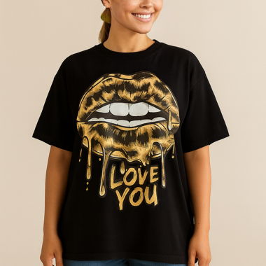 Oversize T-Shirt “Love You” Black/Gold