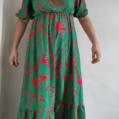 Grün rotes Handmade Maxikleid gr. M