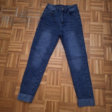 Dark Blue Jeans with Frayed Cuffs