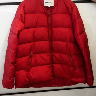 Red puffer jacket
