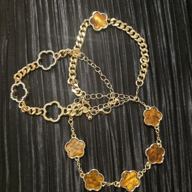 Tris di bracciali trifogli marrone marmorizzato & oro