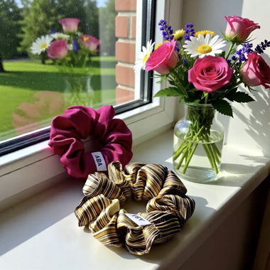 Scrunchies di seta, (2 pezzi) - Fatti a mano, Nuovi