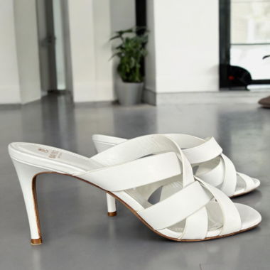 Navyboot White Leather Heeled Sandals – Size 40 EU