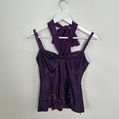 Top in raso e pizzo viola