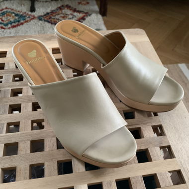 Beige Bobbies Mules with Heels