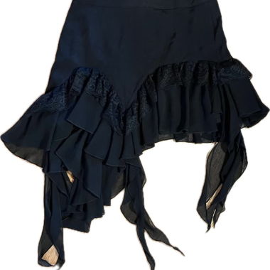 Black Gothic Skirt with Asymmetrical Ruffles