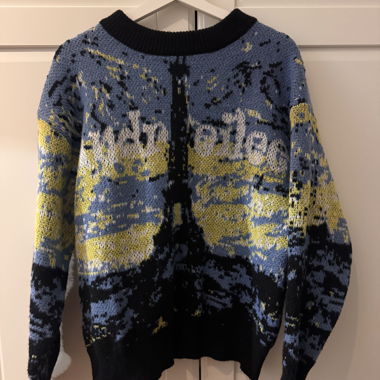 Maglione lavorato a maglia fantasia blu nero giallo