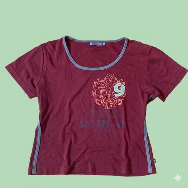 T-shirt bordeaux – coupe boxy, taille L