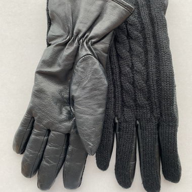 Schwarz Winterhandschuhe Wollmischung & Leder Gr 7