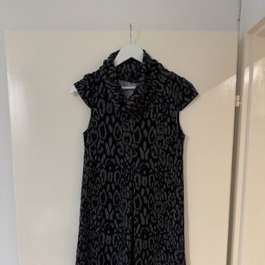 Grey Leopard Printed High Neck Dress 