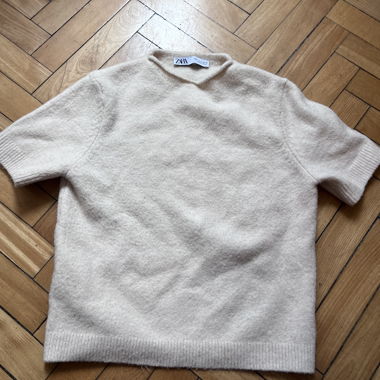 ZARA Kurzarm-Pullover Creme-weiss Grösse S