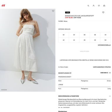 Weisses Kleid von H&M schulterfrei neu ungetragen