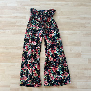 Pantalon palazzo taille haute aérien à motif floral